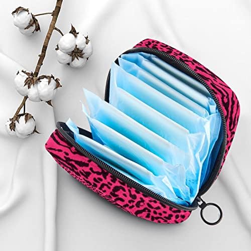 Розови торби за печатење на леопард за санитарни салфетки, менструална чаша торбичка носител на подлога за медицински сестри за жени,