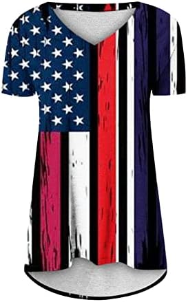 Дами бранч врвови со кратки ракави кошули со блузи со дла длабоки v вратот чипка ден за независност на денот на знамето на знамето,
