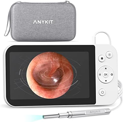 Дигитален отоскоп на Anykit со 5 инчен IPS екран, чистач за визуелно уво со 3,9 mm камера за отстранување на восок од уво, 6 LED