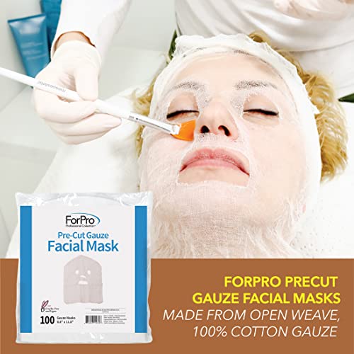 Forpro Precut Gauze Mask Facial, памучна газа, за третмани и маски со висока фреквенција на лицето, 100-броеви