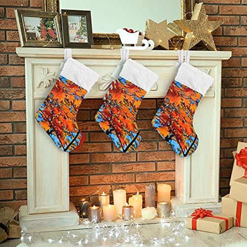 Алаза Божиќни чорапи црвено жолто есен јавор лисја класични персонализирани големи декорации за порибување за семејни сезонски празници Декор 1 пакет, 17,7 ''