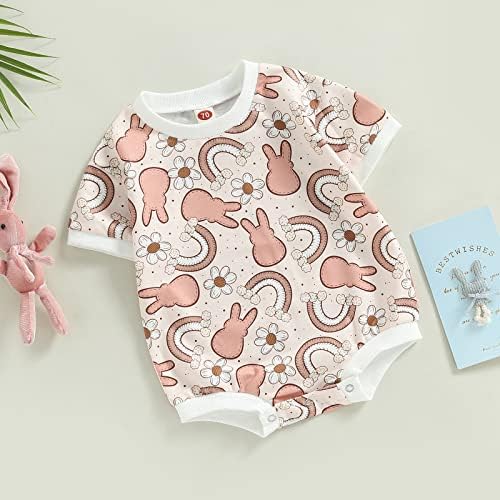 Бебе девојче Велигденска облека за новороденче зајаче, кратки ракави меур, ромпер виножито зајачко тело, слатка облека
