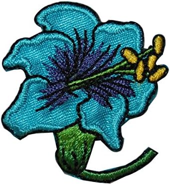 ID 6605 сина хибискус цветна лепенка тропска цвет везена железо на апликација