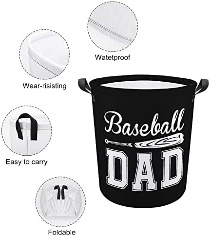 Бејзбол тато, преклопна корпа за перење, водоотпорна торба за складирање на корпи со рачка 16,5 x 16,5 x 17