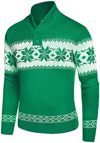 Преголеми Џемпери За Мажи Зимска Висока Јака Пуловер Кошула Со Долги Ракави Копче Божиќен Џемпер Качулка Плетена