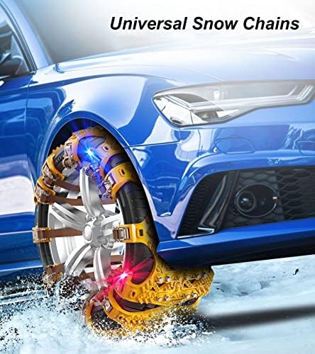 Снежни ланци за ланци на гуми со автомобили со предупредувачки светло за зимско тркало, прилагодливи итни ланци за влечење против