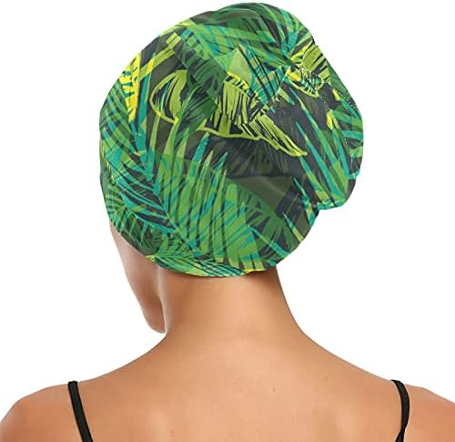 Семено работно капаче за спиење капа за капаци, зелена палма остава цветни тропски растенија за жени коса за коса, ноќна облека за