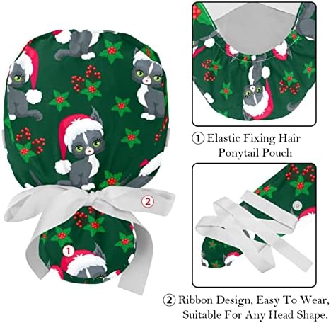 Niaocpwy симпатична зелена зимска шема на Божиќно дрво Работно капаче со копчиња долга коса еластична лента вратоврска назад капа