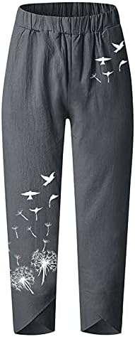 Памучни памучни постелнини, палзо за лесна лесна нога палацо јога каприс глуварче цветна печатена исечена панталони