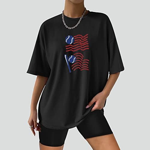 Денот на независноста кошула женски преголеми врвови капка рамената Туника Топ во САД знаме за печатење графички маички лабави бејзбол кошули