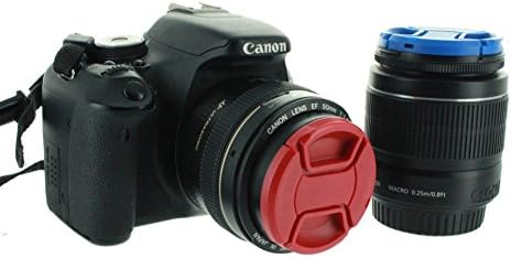 Капа на шарени леќи - Црвена капа на леќи од 52мм за леќи за Nikon, Canon, Sony и други камери DSLR - капаче за замена на центри за замена
