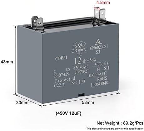 2 парчиња CBB61 Вентилатор За Климатизација Кондензатор За Стартување 450V 1.2 UF 1.5 UF 2.5 UF 3.5 UF 4.5 UF 5UF 6.5 UF 7UF 8UF