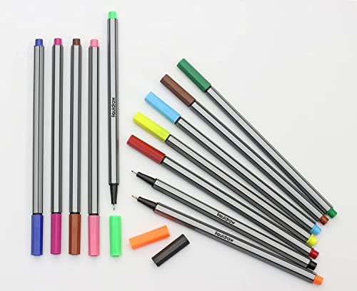 Течност за шарени пенкала за земање белешки, сет од 12 пенкало за фино точка, пенкала за пенкала во боја на фининер 0,4 мм, маркери