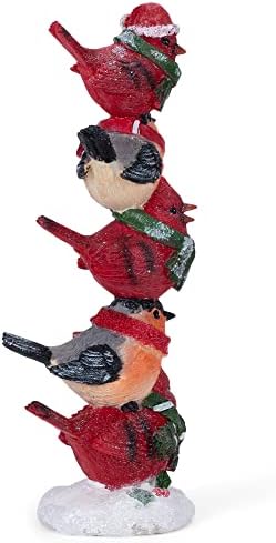 Божиќна фигура на кардинални птици со кардинални птици црвена, зелена и портокалова 11 -инчен полирезин Божиќна фигура