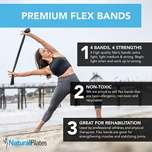Природни пилатес флекс бенд 4 нивоа на ленти за отпорност вежбаат ленти за физикална терапија, јога, пилатес, рехаб и домашно вежбање