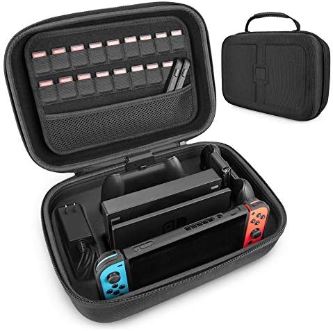 LP Case Case Compational со Nintendo Switch, OLED и Switch Lite, преносно патување Сите заштитни тврди месинџер црна торба мека постава 18 игри