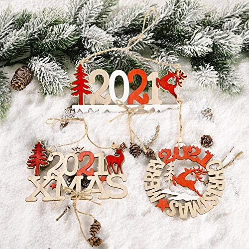 Божиќна приврзоци Walbest 2021 Елен писма Нова Година Божиќ, дрвена висечка украс за партија за партија