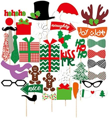 Besportble 39PCS Божиќна забава Фото штанд реквизити креативни среќни Божиќни пози знаци комплет за забавна декорација Божиќни украси