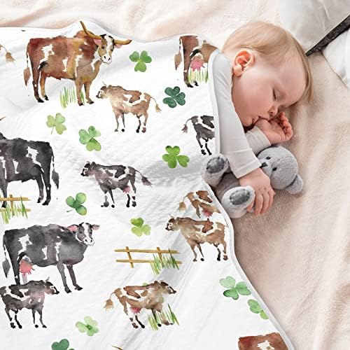 Swaddle Farm Farm Farm Animal Kows ChamRocks памучно ќебе за новороденчиња, примање ќебе, лесен меко залепено ќебе за креветчето, шетач,