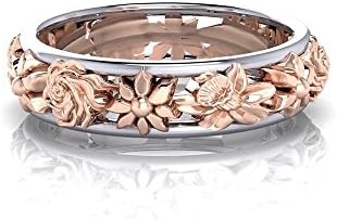 Промоуп розово злато исполнет со цветен прстен мода 925 Стерлинг сребрен свадбен бенд накит