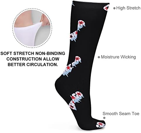 ПЛЕВЕЛ ЧИКАГО Знаме Хоризонт Дебели Чорапи Новина Смешно Печатење Графички Обични Чорапи Со Топла Средна Цевка За Зима