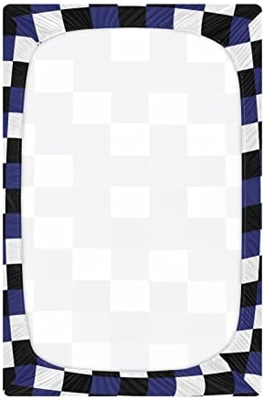 Umiriko Black Blue Blue White Checkerboard Pack n Play Baby Play Playard Sheets, Mini Crib Sheet for Boys Girls Player Matteress Cover