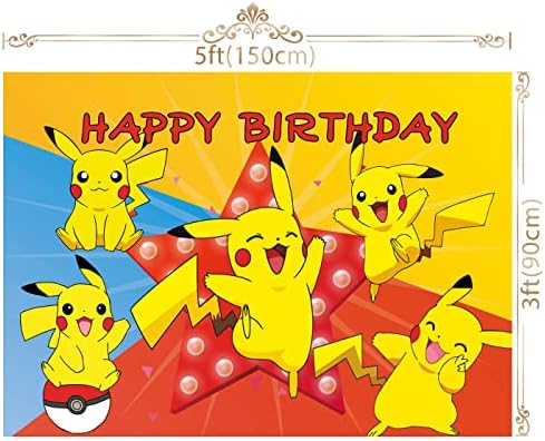 Huanledaishu 5x3ft Pikachu Позадина За Роденден Покемон Гром Среќен Роденден Позадина Партија Обезбедува Една Големина