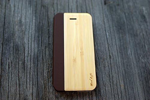 iPhone 5/5s Рачно Изработени Вистински Дрво Телефон Случај, Бамбус &засилувач; Кафеава Кожа