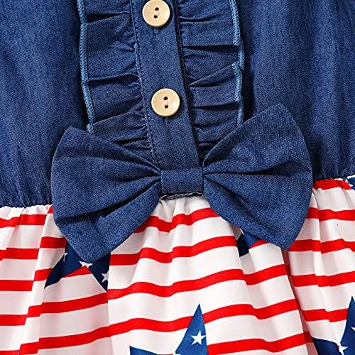 Среќна мама бебе девојче 4 -ти јули фустан Руфл, без ракав, американски знаме, starвездено здолниште за здолниште на здолниште за независност