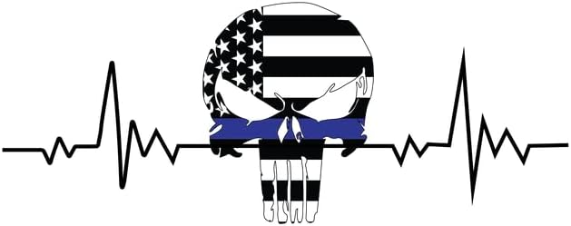 Сина линија Американско знаме на черепот на черепот | Одлична идеја за подароци | Налепница за декорации | 2 Пакет | 5 инчи налепници | S10127