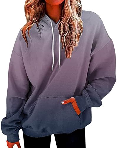 Тинејџерска девојка манжетна со долг ракав, градиент опуштено вклопни дуксери, облеки за џемпери, чамец со џемпери, изработен палто со качулка
