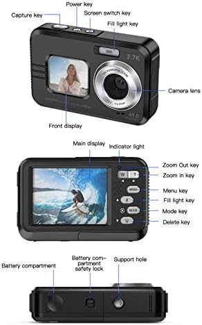 Подводна камера 3,5м, целосен HD 2.7K 48MP Видео рекордер со 1,7inch ips екран 16x дигитален зум водоотпорен vlog камера со само