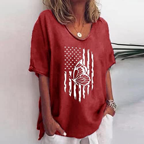 Womenенска американска маичка со знамиња во САД starвездички ленти 4-ти јули маички со патриотски маици на вратот