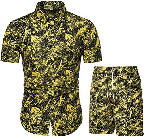 Мажјак за маж со маж со маж со 2 парчиња, обичен хавајски кошули со кратки ракави, кошули и панталони облеки за облеки на облеки