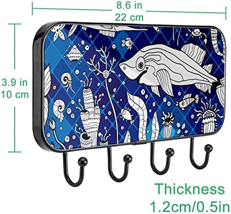 Морска Ајкула Октопод Алги Геометриски Печатење Палто Решетката Ѕид Монтирање, Влезот Палто Решетката со 4 Кука За Капут Шапка Чанта