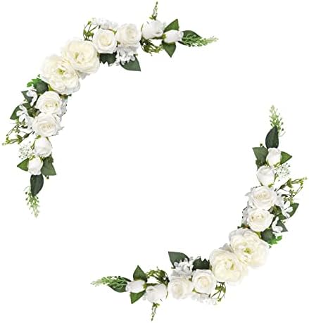 U'artlines 2 парчиња вештачки божур цвеќиња од 25 инчи свадбени лакови цвеќиња декоративни цветни метеж венец со свила бела роза
