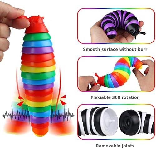 Fidget Slug Toys 3 пакувања, сензорни играчки за деца со аутизам со бои на виножито, играчки за голтка за деца за деца возрасни, сензорни играчки