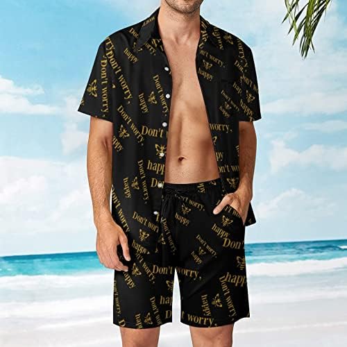 Не грижи се за пчела среќни мажи 2 парчиња хавајски сет копче-долу кошули со кратки ракави, панталони за плажа лабави фит мандат