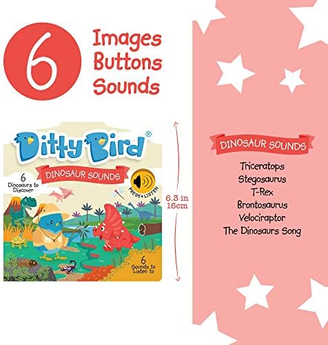 Книга за диносауруси Ditty Bird T-Rex за мали деца | Книга за звук на животни | Музички играчки за мали деца 1-3 | Интерактивна музичка играчка