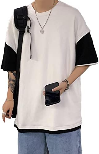 Маифу-ГJ Машка лажна две парчиња алтернативна облека улична облека рап хип хоп основни врвови на врвови во боја блок пулвер краток