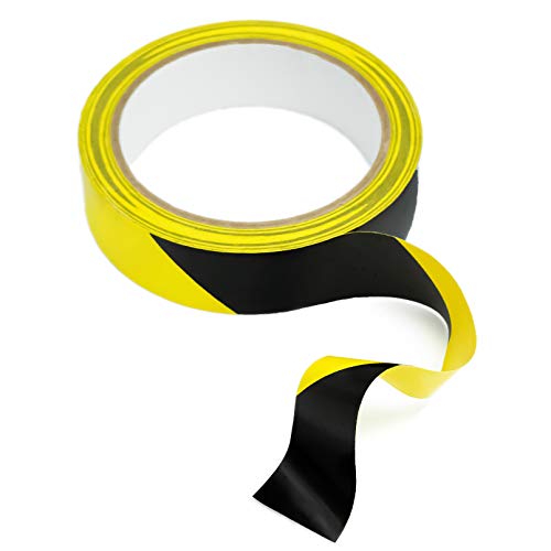 Безбедносна лента за предупредување за безбедност на Бертех Берст-1би, црна и жолта лента, ширина од 1 инч x 54 стапки долга, дебелина од