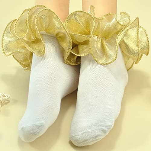 Wbzotss 3 пара девојки Двојно чипка чорапи Имитација бисер/злато/сребро вртење манжетни големи чорапи за руфи за деца за новороденчиња