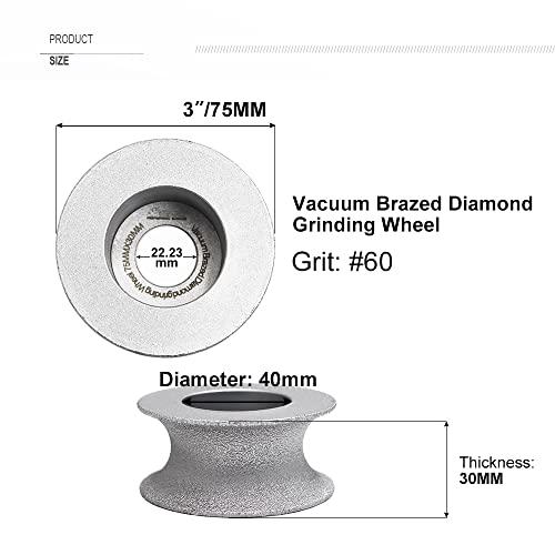 Shdiatool 3 инчен профил рачно дијамантско тркало Висина од 30мм полу-кружен раб за мелење за камен мермер гранит карпести пакувања од 2