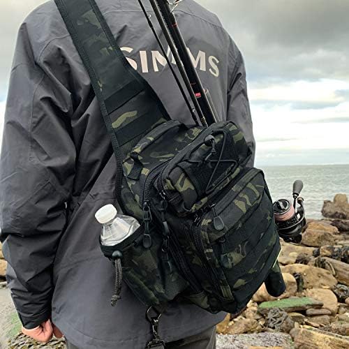 Rodeel Rido Roadle Sling Shlouder ранец со држач за риболов, привлечна торба со/без послужавник, отпорен на вода и водоотпорен, големо