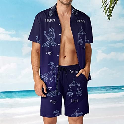 Дванаесет соstвездија Машки 2 парчиња облека на плажа на Хавајски копче надолу со кошула со краток ракав и костуми за шорцеви