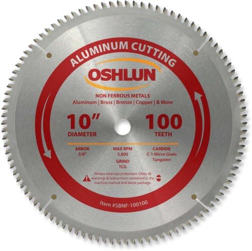 Oshlun SBNF-100100 10-инчен 100 заб TCG Saw Saw Blad со 5/8-инчен арбор за алуминиум и не-ферозни метали