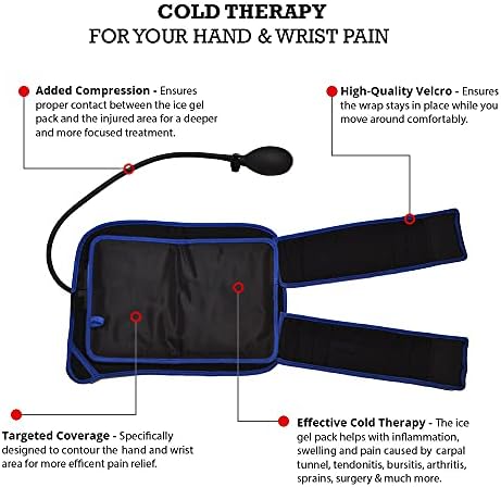 Опрема за мраз на рака и зглоб со компресија и 2 пакувања со ледени гелови - одлично за олеснување на болката во раката и рачен зглоб, олеснување