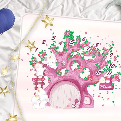 Qicaiyun розова дрво Бебето ќебе, месечно ќебе за пресвртница за бебиња, ќебе за бебиња за бебиња за фотографии од раст 48'''x48