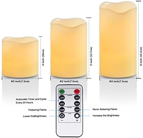 Yiwer LED Flamless Candles Set од 3: Батерии управувани со свеќи со 10-клучни далечински слонова коска што трепкаат вистински