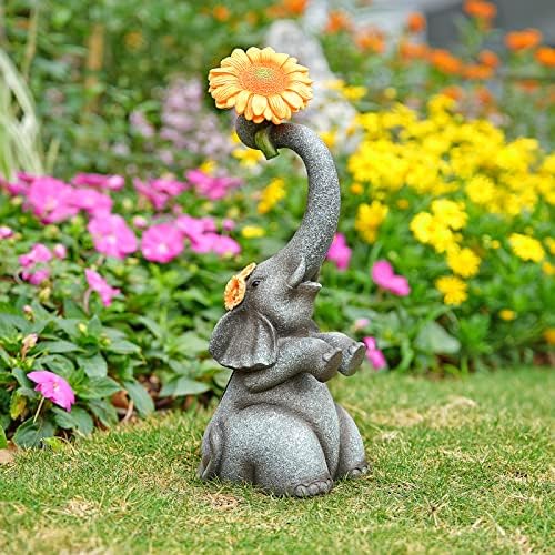Подароци за слонови градинарски декор, 14,3 Сончева голема градина скулптура, декорации на статуа на сонце на отворено за двор, внатрешен